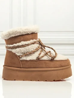 Śniegowce|Botki Na Platformie^Royalfashion Buty a'la śniegowce damskie Danira Camel