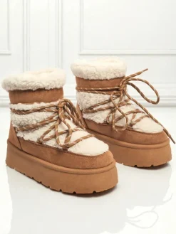 Śniegowce|Botki Na Platformie^Royalfashion Buty a'la śniegowce damskie Danira Camel