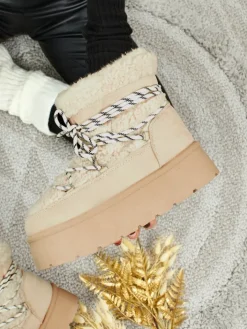 Śniegowce|Botki Na Platformie^Royalfashion Buty a'la śniegowce damskie Danira beżowy