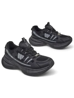 Ugc|Sneakersy^Royalfashion Buty sportowe damskie Hypatia czarne na płaskim obcasie 5 cm czarny