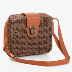 Wiklinowe I Słomiane^Royalfashion Ciemnobrązowa słomiana torebka typu kuferek - Torebki Ciemnobrązowy