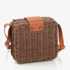 Wiklinowe I Słomiane^Royalfashion Ciemnobrązowa słomiana torebka typu kuferek - Torebki Ciemnobrązowy