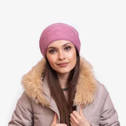 Czapki I Kapelusze^Royalfashion Ciemnoróżowa ciepła damska dwuwarstwowa czapka - Akcesoria ciemnoróżowy