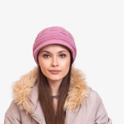 Czapki I Kapelusze^Royalfashion Ciemnoróżowa damska ciepła czapka z perełkami - Akcesoria różowy