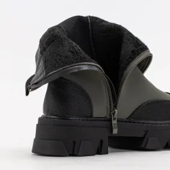 Botki Z Delikatnym Ociepleniem|Botki Na Płaskim Obcasie^Royalfashion Ciemnozielone damskie botki na masywnej podeszwie Rosidi - Obuwie zielony