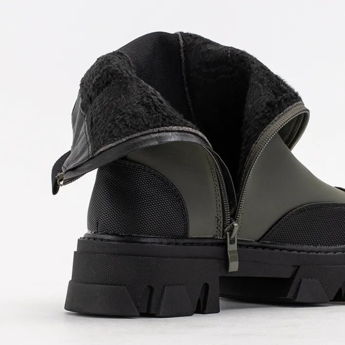 Botki Z Delikatnym Ociepleniem|Botki Na Płaskim Obcasie^Royalfashion Ciemnozielone damskie botki na masywnej podeszwie Rosidi - Obuwie zielony