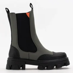 Botki Z Delikatnym Ociepleniem|Botki Na Płaskim Obcasie^Royalfashion Ciemnozielone damskie botki na masywnej podeszwie Rosidi - Obuwie zielony