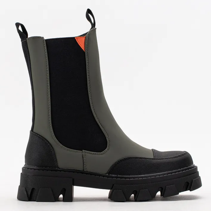 Botki Z Delikatnym Ociepleniem|Botki Na Płaskim Obcasie^Royalfashion Ciemnozielone damskie botki na masywnej podeszwie Rosidi - Obuwie zielony