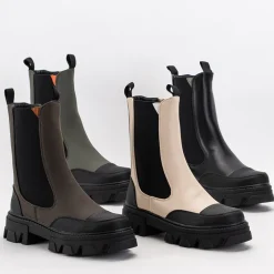 Botki Z Delikatnym Ociepleniem|Botki Na Płaskim Obcasie^Royalfashion Ciemnozielone damskie botki na masywnej podeszwie Rosidi - Obuwie zielony