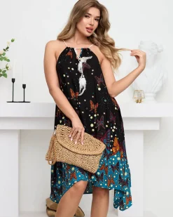 Sukienki Letnie|Sukienki Krótkie^Royalfashion Czarna damska letnia sukienka w motylki - Odzież czarny