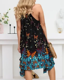 Sukienki Letnie|Sukienki Krótkie^Royalfashion Czarna damska letnia sukienka w motylki - Odzież czarny