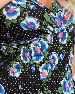 Sukienki Letnie|Sukienki Długie^Royalfashion Czarna damska sukienka maxi w niebieskie kwiaty- Odzież czarny