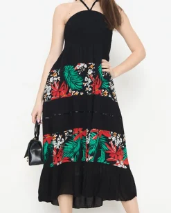 Sukienki Letnie|Sukienki Długie^Royalfashion Czarna damska sukienka midi w kwiaty PLUS SIZE - Odzież czarny