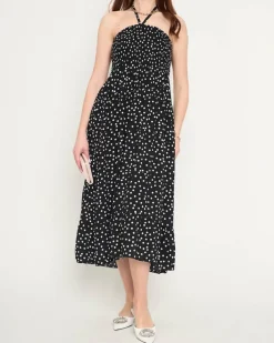 Sukienki Letnie|Sukienki Długie^Royalfashion Czarna damska sukienka midi w groszki PLUS SIZE - Odzież czarny