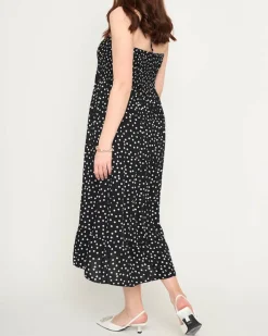 Sukienki Letnie|Sukienki Długie^Royalfashion Czarna damska sukienka midi w groszki PLUS SIZE - Odzież czarny