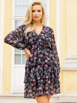 Sukienki Letnie|Sukienki Krótkie^Royalfashion Czarna damska sukienka w kwiaty - Odzież czarny