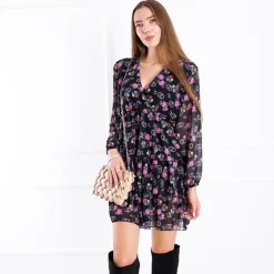 Sukienki Letnie|Sukienki Krótkie^Royalfashion Czarna damska sukienka w kwiaty - Odzież czarny