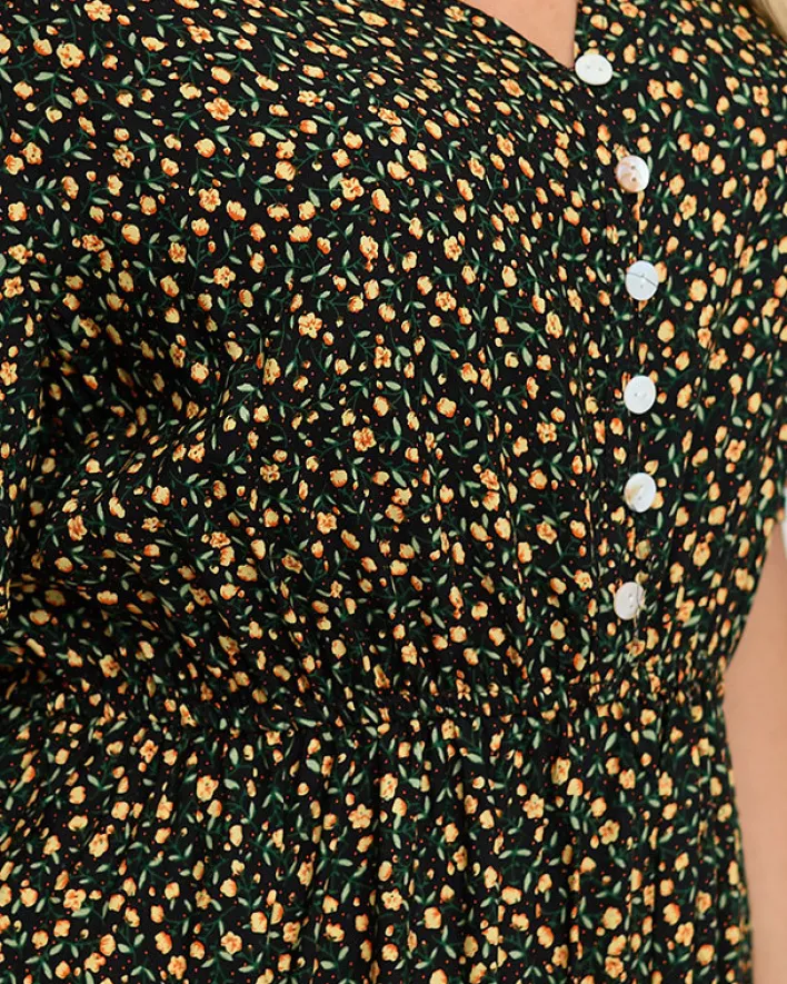 Sukienki Letnie|Sukienki Długie^Royalfashion Czarna rozkloszowana damska sukienka maxi w kwiaty - Odzież czarny