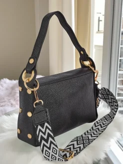 Małe Torebki^Royalfashion Czarna torebka damska Livia ze skóry ekologicznej z ozdobą w stylu Art Deco czarny