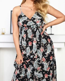 Sukienki Letnie|Sukienki Długie^Royalfashion Czarna zwiewna damska sukienka maxi - Odzież czarny