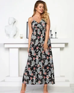 Sukienki Letnie|Sukienki Długie^Royalfashion Czarna zwiewna damska sukienka maxi - Odzież czarny