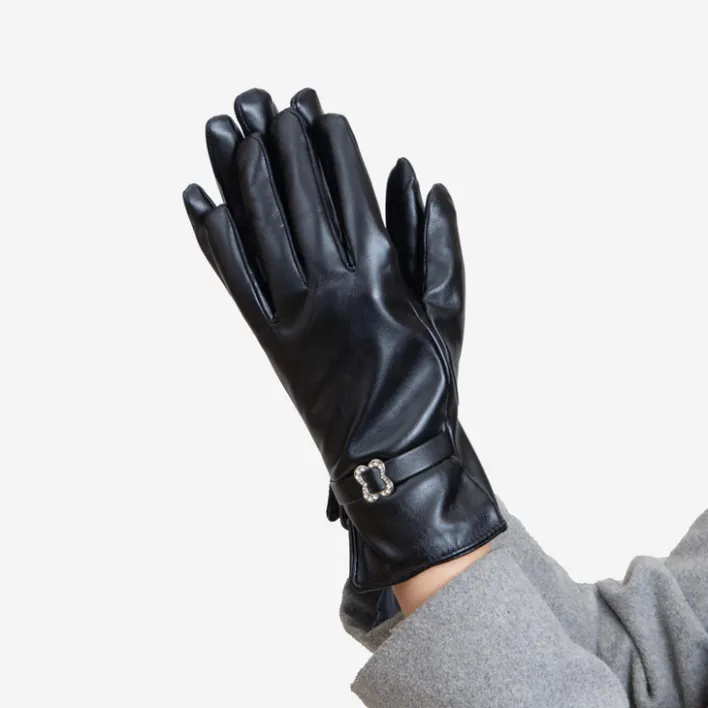 Rękawiczki^Royalfashion Czarne klasyczne damskie eko-skórzane rękawiczki z klamerką - Akcesoria