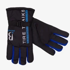 Rękawiczki^Royalfashion Czarne męskie ocieplane rękawice z napisami i mi wstawkami - Akcesoria kobaltowy