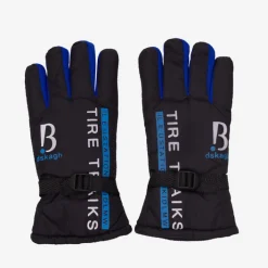 Rękawiczki^Royalfashion Czarne męskie ocieplane rękawice z napisami i mi wstawkami - Akcesoria kobaltowy