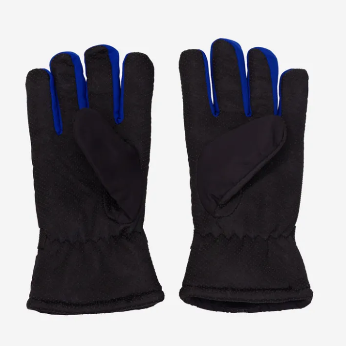 Rękawiczki^Royalfashion Czarne męskie ocieplane rękawice z napisami i mi wstawkami - Akcesoria kobaltowy