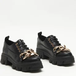 Półbuty^Royalfashion Czarne półbuty na płaskim obcasie Eqoia - Obuwie czarny