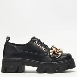 Półbuty^Royalfashion Czarne półbuty na płaskim obcasie Eqoia - Obuwie czarny