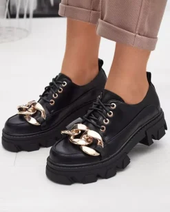 Półbuty^Royalfashion Czarne półbuty na płaskim obcasie Eqoia - Obuwie czarny