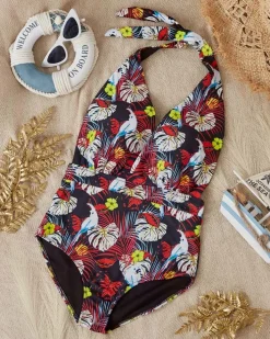 Stroje Kąpielowe^Royalfashion Czarno-żółty damski wzorzysty jednoczęściowy kostium kąpielowy - Odzież czarny