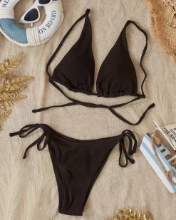 Stroje Kąpielowe|Plus Size^Royalfashion Czarny prążkowany dwuczęściowy strój kąpielowy damski PLUS SIZE - Bielizna