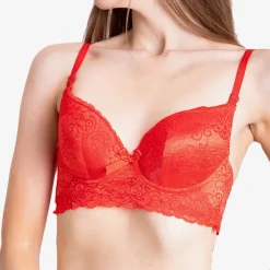 Codzienne^Royalfashion Czerwony usztywniany biustonosz z koronką - Bielizna