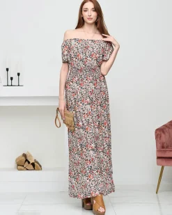 Sukienki Długie^Royalfashion Damska czarna wzorzysta sukienka maxi- Odzież czarny