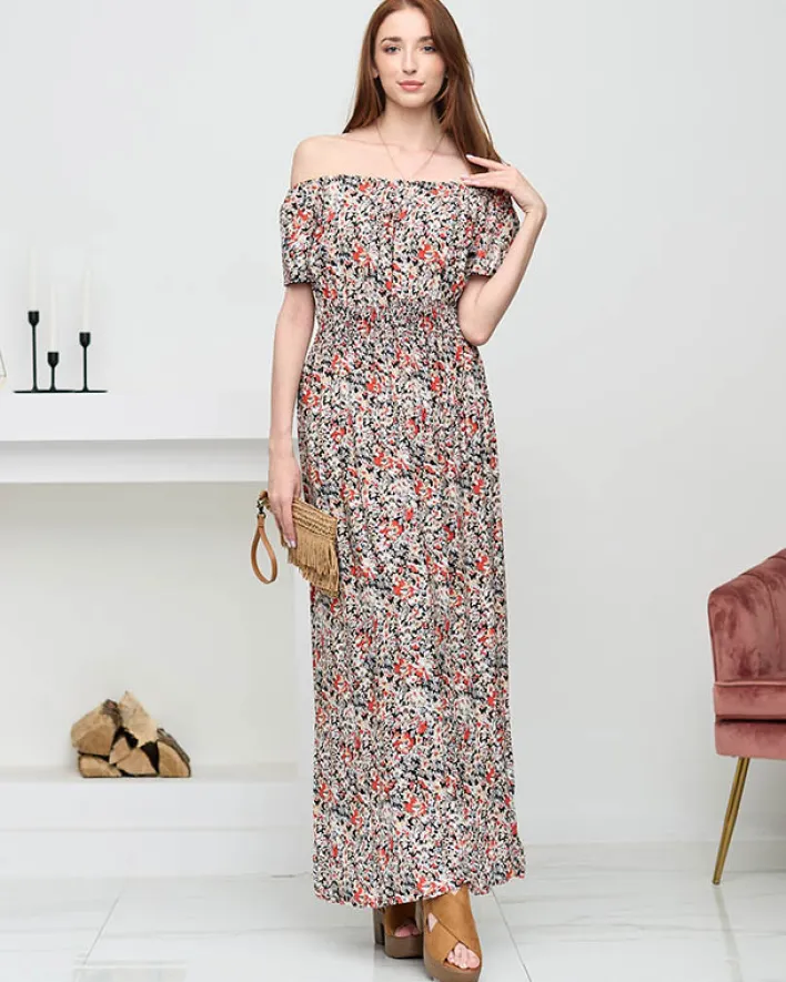 Sukienki Długie^Royalfashion Damska czarna wzorzysta sukienka maxi- Odzież czarny