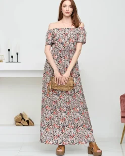 Sukienki Długie^Royalfashion Damska czarna wzorzysta sukienka maxi- Odzież czarny