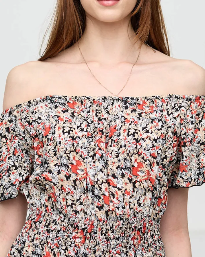 Sukienki Długie^Royalfashion Damska czarna wzorzysta sukienka maxi- Odzież czarny