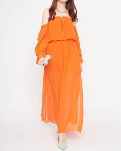 Sukienki Letnie|Sukienki Długie^Royalfashion Damska pomarańczowa sukienka maxi hiszpanka - Odzież pomarańczowy