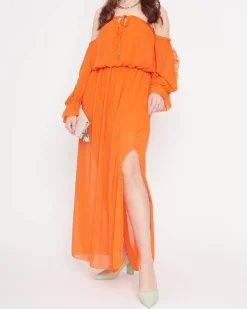 Sukienki Letnie|Sukienki Długie^Royalfashion Damska pomarańczowa sukienka maxi hiszpanka - Odzież pomarańczowy