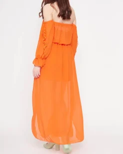 Sukienki Letnie|Sukienki Długie^Royalfashion Damska pomarańczowa sukienka maxi hiszpanka - Odzież pomarańczowy