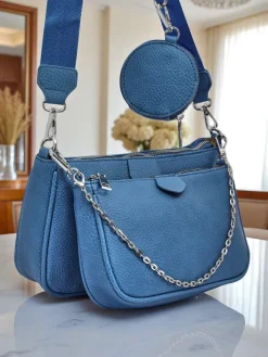 Małe Torebki^Royalfashion Damska torebka wielofunkcyjna Kallisté z eko skóry niebieska, 3w1, styl włoski niebieski