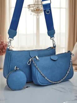 Małe Torebki^Royalfashion Damska torebka wielofunkcyjna Kallisté z eko skóry niebieska, 3w1, styl włoski niebieski