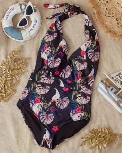 Stroje Kąpielowe^Royalfashion Damski wzorzysty jednoczęściowy kostium kąpielowy - Odzież czarny