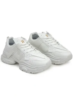 Ugc|Sneakersy^Royalfashion Damskie białe sneakersy Arete z eko skóry, płaski obcas, wiosenna kolekcja biały