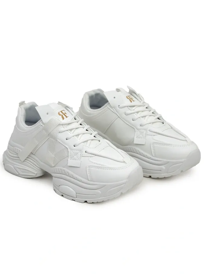 Ugc|Sneakersy^Royalfashion Damskie białe sneakersy Arete z eko skóry, płaski obcas, wiosenna kolekcja biały