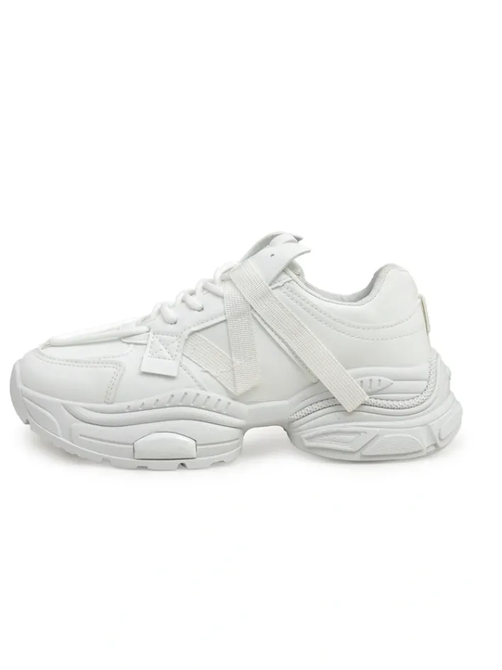 Ugc|Sneakersy^Royalfashion Damskie białe sneakersy Arete z eko skóry, płaski obcas, wiosenna kolekcja biały