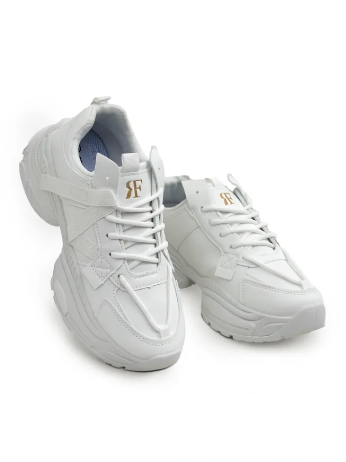 Ugc|Sneakersy^Royalfashion Damskie białe sneakersy Arete z eko skóry, płaski obcas, wiosenna kolekcja biały