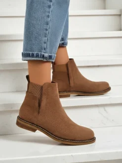 Botki Na Płaskim Obcasie|Sztyblety^Royalfashion Damskie botki a'la sztyblety z eko-zamszu Veysi jasny brązowy